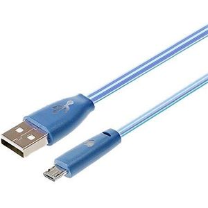 Kabel Smiley Micro USB voor Wiko Harry 2 LED-licht Android oplader USB Smartphone aansluiting (blauw)