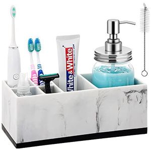 VITVITI Tandenborstelhouder voor badkamer - 6-vaks wit marmeren hars badkamerorganizer voor tandpasta, tandenborstels en badkameraccessoires - aanrechtopslag voor ijdelheid aanrecht en gootsteen