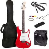 RockJam Elektrische gitaarset op ware grootte met 10 watt gitaarversterker, lessen, riem, gigbag, plectrums, whammy, lead en reservesnaren - rood