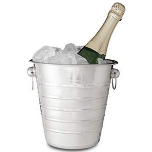 Relaxdays champagnekoeler rvs, met handvat, feest, bruiloft, ijsemmer voor wijn & champagneflessen, Ø 21,5 cm, zilver