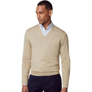 Hackett London Heren GMD Merino Silk V NCK Pullover Sweater, Bruin (Taupe), S