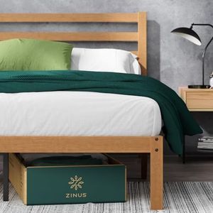 Zinus Leah bed 160 x 200 cm, 36 cm hoogte, kingsize bed, bedframe van bamboe met hoofdeinde, lichtbruin