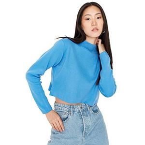 Trendyol Dames Regular Basic Standing Collar Knitwear Trui, Blauw, S