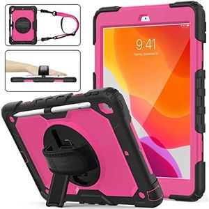 Dasaja iPad 10.2 (2019 & 2020 & 2021) case/hoes met screenprotector, handriem en schouderriem voor Horeca en Bouw Roze