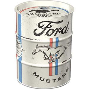 Nostalgic-Art Retro spaarpot, 600 ml, Ford Mustang Horse & Stripes logo, cadeau-idee voor Ford-accessoires fans, spaarvarken van metaal, vintage blikken spaarpot