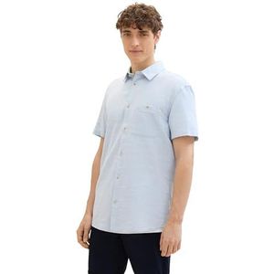 TOM TAILOR Denim Chambray herenhemd met korte mouwen en borstzak, 36370 - Kentucky Blue Chambray, XXL