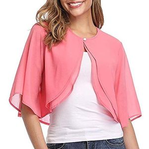Ladiery Chiffon shrug sjaal voor dames, korte mouwen, open voorkant, cropped bolero voor avondjurk, bruiloft, cape, roze, XL