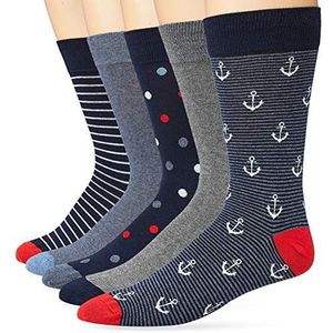 Amazon-merk - Goodthreads Sokken met 5 patronen voor heren,Veelkleurig (gesorteerd blauw/rood/grijs),Eén maat