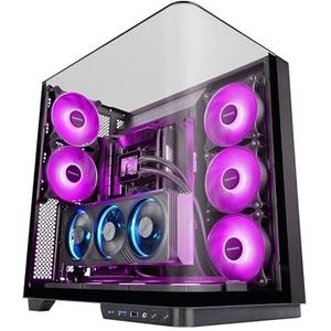 MARS GAMING MC-INFINIO, Gaming Behuizing ATX, Gebogen Frameloos Gehard Glas, 2x 120mm ARGB Ventilatoren, Verticale GPU-Montage, Ondersteuning voor Waterkoeling tot 360mm, USB-C, Zwart
