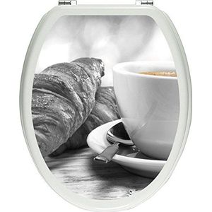 Pixxprint Croissants en koffie zwart/wit als toiletdeksel stickers, WC, wc-deksel - afmetingen: 32x40 cm, glanzend materiaal toiletdekselstickers, vinyl, kleurrijk, 40 x 32 x 0,02 cm