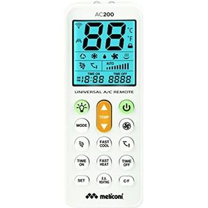Meliconi AC 200 universele afstandsbediening voor airconditioning, compatibel met de meeste merken, display met achtergrondverlichting en zaklampfunctie, wit. 802102