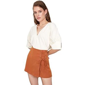Trendyol Dames Basic hoge taille skinny fit skort shorts, camel, 64