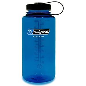 Nalgene Sustain Tritan BPA-vrije waterfles gemaakt van materiaal afgeleid van 50% plastic afval, 32 oz, brede mond, leisteen blauw