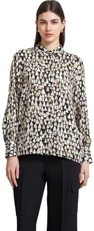Olijfgroene Blouse - Lange Mouwen - Grafische Print - Overhemdkraag
