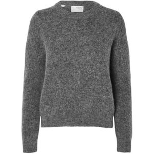 SELECTED - Trui 'Sia' - Grijs Gemêleerd - Gebreide Trui