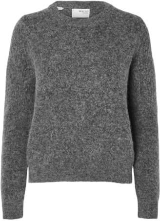 SELECTED - Trui 'Sia' - Grijs Gemêleerd - Gebreide Trui