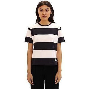 TOM TAILOR Denim Dames Boxy T-Shirt, 32458-rose Black Colorblock Stripe, L, 32458-Rose Black Colorblock Stripe, L