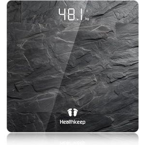 Healthkeep Digitale personenweegschaal, zeer nauwkeurige personenweegschaal met step-on-technologie, led-display, slank design, maximaal gewicht 180 kg, gemarmerd grijs