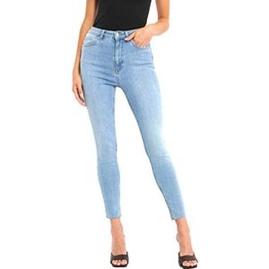 NA-KD Vrouwen Skinny hoge taille Raw Zoom Jeans, lichtblauw, 10 UK, Lichtblauw, 36