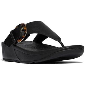 Fitflop Dames LULU hars-gesp lederen teen post sandalen, zwart, 34 EU, Zwart, 43 EU