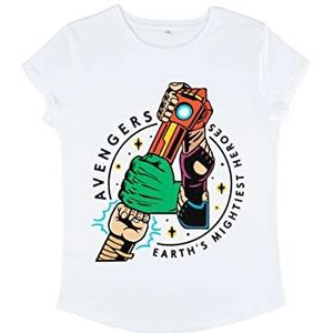 Marvel Avengers Classic Avenger Hands T-shirt voor dames, met rold mouwen, wit, XL