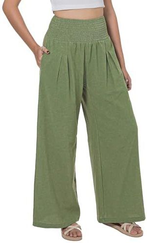 Lofbaz - Losse Zomerbroek - Salie Groen - Dames - Katoen en Linnen - Hoge Taille