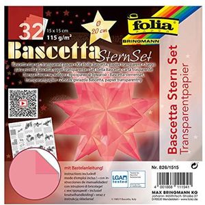 folia 826/1515 Bascetta Set, transparant papier, 15 x 15 cm, 115 g/m², 32 vellen, diameter van de knutselster ca. 20 cm, inclusief knutselhandleiding, roze