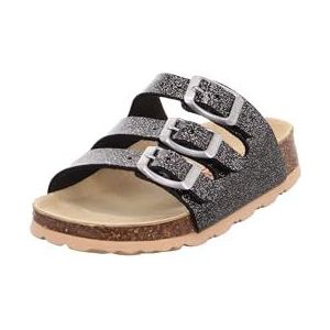 Superfit Mädchen FUSSBETTPANTOFFEL Hausschuhe, SCHWARZ/SILBER 0100