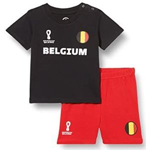 FIFA Unisex Kids Officiële Fifa World Cup 2022 Tee & Short Set - België - Away Country Tee & Shorts Set (pak van 1), Zwart/Rood, 18 Maanden