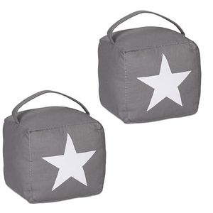 Relaxdays deurstopper ster - set van 2 - handvat - zandvulling - vloer - 18 x 15 x 15 cm - zwart-wit