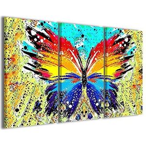 Kleurrijke Vlinder Canvas Prints, Abstract 005 Moderne schilderijen Home Decor in 3 Pre-Framed Panels, Klaar om op te hangen 120x90cm
