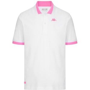 Kappa Neon Polo Man Comfortabele en stijlvolle sportpolo, Wit en Neon Fuchsia, Maat L