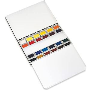 Blockx Aquareldoos, 24 kleuren in hele potjes, fijne aquarelverf in metalen doos met hoge helderheid en kleurglans, hoogwaardige pigmenten