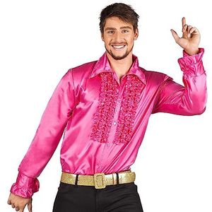 Boland disco shirt met franje, roze, voor heren, kostuum, feest shirt, Schlager move, 70s, thema feest, carnaval