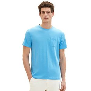 TOM TAILOR Basic T-shirt met borstzak voor heren, 18395 - Rainy Sky Blue, S