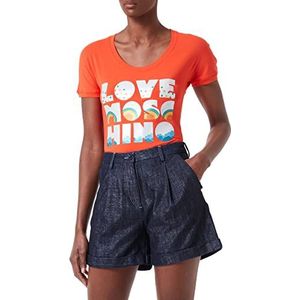 Love Moschino Dames katoenen jersey met diepe ronde hals en paneel Only Good Vibes Lm T-shirt, oranje, 42 NL