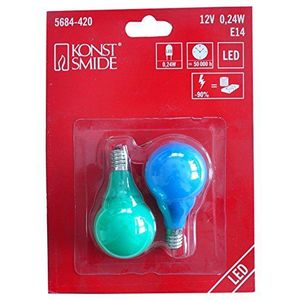 Konstsmide LED-lamp voor biertuinkettingen, 2-delige set, 3 blauw/3 groene diodes, 12 V, 0,24 W, E14 schroefdraad - 5684-420