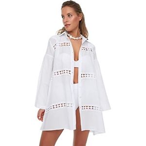 Trendyol Dames Regular Basic Shirt Kraag Geweven Shirt, Wit, 68