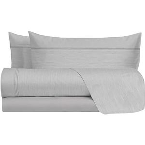 hermet Beddengoedset voor tweepersoonsbedden, 100% katoen, voor tweepersoonsbed, motief: linnen look, bedlaken + hoeslaken + 2 kussenslopen