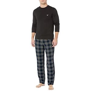 Emporio Armani Heren Tartan Woven Viscose Eagle Logo Lange Mouwen T-shirt en broek Pyjama Set Pyjama's, Black Check/Blauw, M