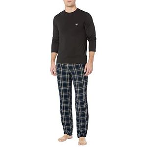 Emporio Armani Onderkleding Heren Tartan Woven Viscose Eagle Logo Lange Mouwen T-Shirt en Broek Pyjama Set Pyjama, Zwart Check/Blue, S