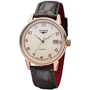 Elysee Vintage Master Automatic herenhorloge met leren armband, datumweergave, automatisch horloge, roségoud, Riemen.