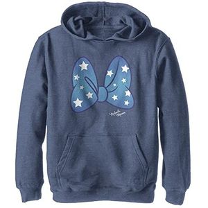 Disney Characters Minnie Stars Bow Boy's Hooded Pullover Fleece, Navy Blue Heather, Small, Heather Navy, S