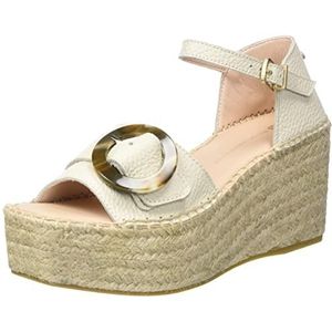 Fred de la Bretoniere Dames FRS1368 sandaal Soft Grain Leather Espadrille Wedge sandaal, beige, 36 EU, beige, 36 EU