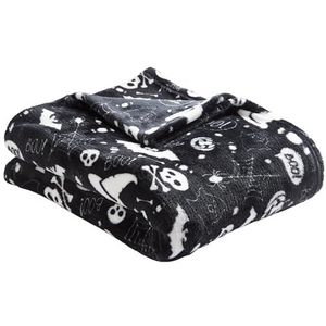 Bedlam - Halloween Fleece Deken (120 x 150 cm) - Superzachte Zwarte Plaid Met Griezelige Vleermuizen en Schedels - Gezellige Snuggy Voor Halloween-decoraties