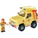 Simba 109252511 Brandweerman Sam 4x4 terreinwagen met figuur, brandweerauto 15 cm, met licht, deuren om te openen, accessoires, vanaf 3 jaar (Let op Duitstalige verpakking)