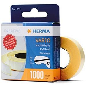 HERMA 1051 Zelfklevende roller, navulcassette, dubbelzijdig permanent, 12 x 13 mm, zelfklevende plaktape, navulrol voor plakbandroller, navulling voor foto's, knutselen, school en kantoor