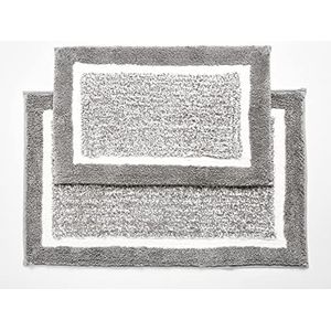 Penguin Home Badmat Set van 2, 100% Micropolyester stapel, zilver, Race Track-50x80 & 40x60 cm