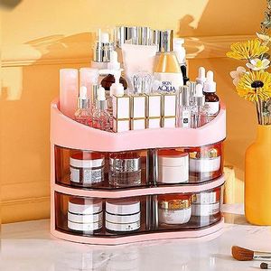 360° draaibare make-up organizer met laden, roze joybos