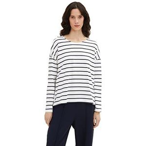 TOM TAILOR Dames T-shirt met lange mouwen 1037012, 31536 - Offwhite Navy Stripe, XL